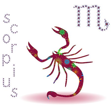 simsearch:400-09052492,k - Zodiac sign Scorpius, claret vector silhouette with stylized multicolor stars isolated on the white background Stock Photo - Budget Royalty-Free & Subscription, Code: 400-09052507