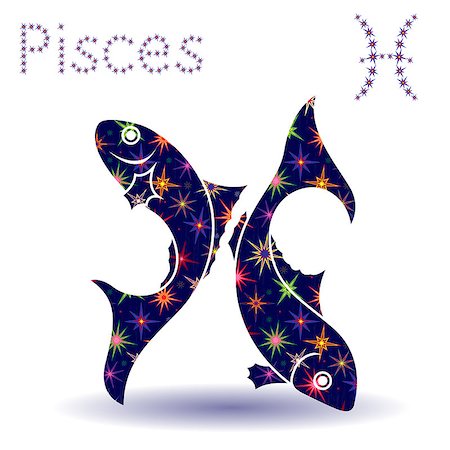 simsearch:400-09052492,k - Zodiac sign Pisces, hand drawn vector stencil with stylized stars isolated on the white background Stock Photo - Budget Royalty-Free & Subscription, Code: 400-09052500