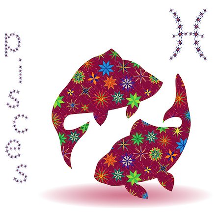 simsearch:400-09052492,k - Zodiac sign Pisces, claret vector silhouette with stylized multicolor stars isolated on the white background Stock Photo - Budget Royalty-Free & Subscription, Code: 400-09052501