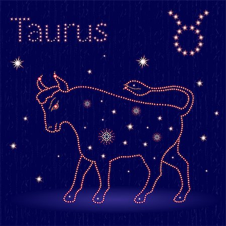 simsearch:400-09052492,k - Zodiac sign Taurus on the starry sky, hand drawn vector illustration with stylized stars over blue background Stock Photo - Budget Royalty-Free & Subscription, Code: 400-09052510