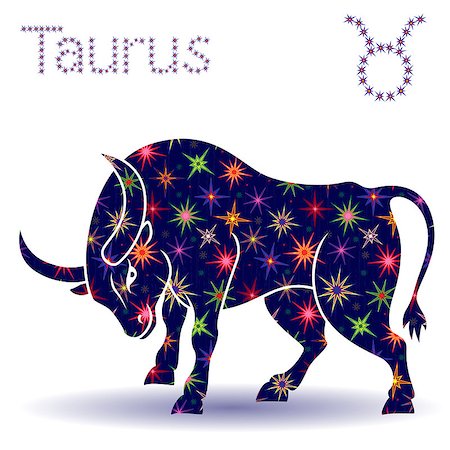 simsearch:400-09052492,k - Zodiac sign Taurus, hand drawn vector stencil with stylized stars isolated on the white background Stock Photo - Budget Royalty-Free & Subscription, Code: 400-09052511