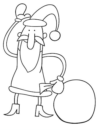 simsearch:400-08260733,k - Black and White Cartoon Illustration of Funny Santa Claus Character with Sack of Christmas Presents Coloring Book Photographie de stock - Aubaine LD & Abonnement, Code: 400-09052554