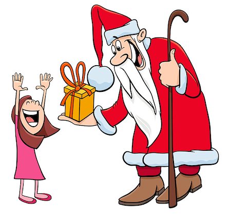 simsearch:400-05683592,k - Cartoon Illustration of Santa Claus Christmas Character with Happy Little Girl Stock Photo - Budget Royalty-Free & Subscription, Code: 400-09052559
