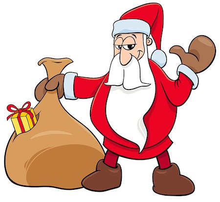 simsearch:400-08260733,k - Cartoon Illustration of Happy Santa Claus Christmas Character with Sack of Gifts Photographie de stock - Aubaine LD & Abonnement, Code: 400-09052563