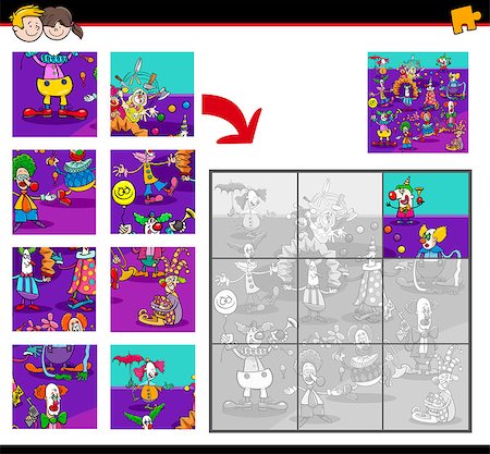 simsearch:400-06200072,k - Cartoon Illustration of Educational Jigsaw Puzzle Activity Game for Children with Clown Characters Stock Photo - Budget Royalty-Free & Subscription, Code: 400-09052572
