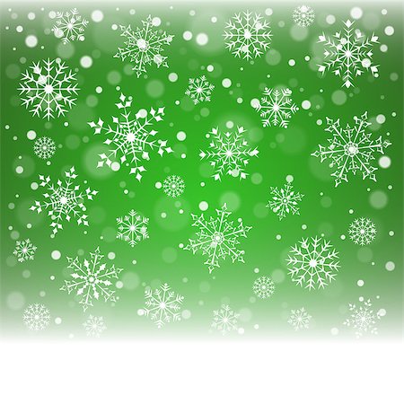 simsearch:400-08407579,k - Christmas snowflakes and snowdrift on green background. Vector illustration. Photographie de stock - Aubaine LD & Abonnement, Code: 400-09052583