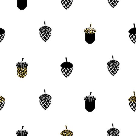 Acorn black and white seamless vector pattern. Glam gold glitter accents pattern background. Stock Photo - Budget Royalty-Free & Subscription, Code: 400-09052654
