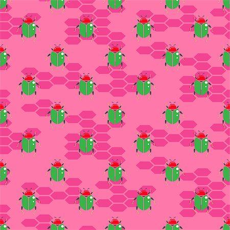 simsearch:400-06138663,k - Green beetle on bright pink vector seamless pattern for print. Cartoon kid insect background. Stock Photo - Budget Royalty-Free & Subscription, Code: 400-09052695
