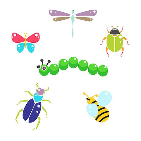 simsearch:400-08046771,k - Cartoon insects colorful vector set on white. Bee, beetles, butterfly and caterpillar. Stock Photo - Budget Royalty-Free & Subscription, Code: 400-09052696