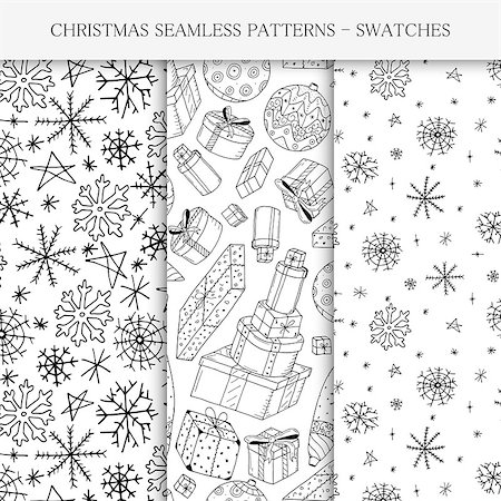 simsearch:400-05752762,k - Collection of hand drawn seamless. Christmas patterns - swatches. Doodle style. Stockbilder - Microstock & Abonnement, Bildnummer: 400-09052718