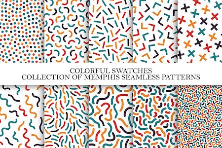 simsearch:400-04331849,k - Collection of bright colorful seamless patterns. Memphis mosaic design - retro fashion style 80-90s. You can find seamless backgrounds in swatches panel. Foto de stock - Super Valor sin royalties y Suscripción, Código: 400-09052713