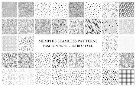 Bundle of Memphis seamless patterns. Fashion 80-90s. Black and white textures. Fotografie stock - Microstock e Abbonamento, Codice: 400-09052720