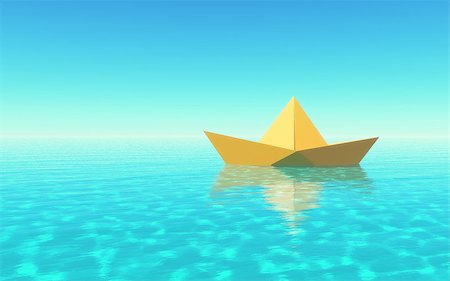 simsearch:400-04368522,k - Paper boat sailing on blue water surface. This is a 3d render illustration. Foto de stock - Royalty-Free Super Valor e Assinatura, Número: 400-09064094