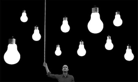 Man with a lightbulbs above his head. This is a 3d render illustration. Stock Photo - Budget Royalty-Free & Subscription, Code: 400-09064090