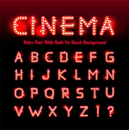 simsearch:400-08263009,k - Retro cinema font. Vector illustration on black background. Photographie de stock - Aubaine LD & Abonnement, Code: 400-09064255