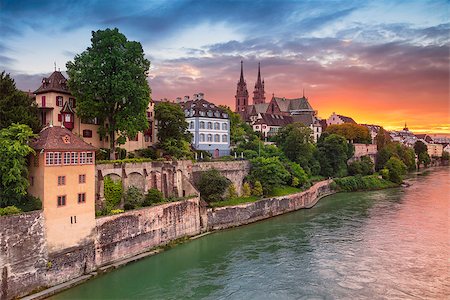 simsearch:400-08076016,k - Cityscape image of Basel, Switzerland during dramatic sunset. Stock Photo - Budget Royalty-Free & Subscription, Code: 400-09064264