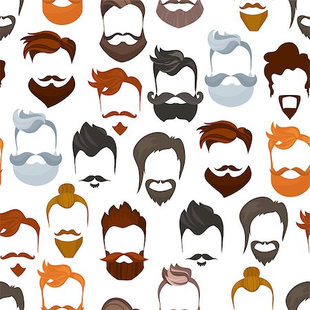 simsearch:400-07954648,k - Seamless pattern of men cartoon hairstyles with beards and mustache.Fashionable stylish types lumbersexual or hipsters silhouette seamless background. Cartoon flat style vector illustration Stock Photo - Budget Royalty-Free & Subscription, Code: 400-09064302