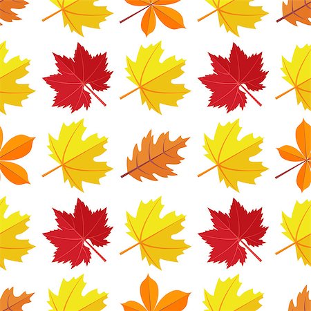 Seamless pattern with various colorful autumn leaves on a white background. Cartoon flat style vector illustration Foto de stock - Royalty-Free Super Valor e Assinatura, Número: 400-09064319