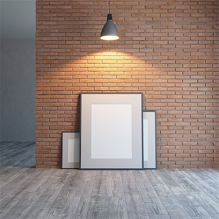 blank picture on the brick wall, 3d rendering Stock Photo - Budget Royalty-Free & Subscription, Code: 400-09064396
