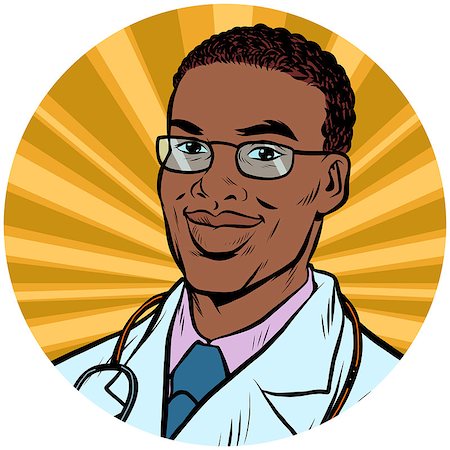 simsearch:400-08650576,k - black male doctor African American pop art avatar character round icon. retro vector illustration Photographie de stock - Aubaine LD & Abonnement, Code: 400-09064593