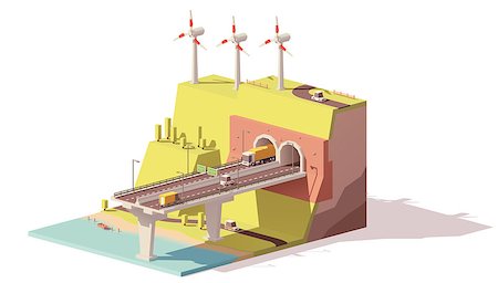 simsearch:625-01745928,k - Vector low poly landscape with highway, bridge, tunnel and wind farm on the hill Stockbilder - Microstock & Abonnement, Bildnummer: 400-09064632