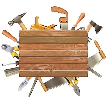 simsearch:640-02950998,k - Vector Wooden Board with Hand Tools isolated on white background Stock Photo - Budget Royalty-Free & Subscription, Code: 400-09064847