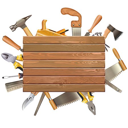 simsearch:400-09064850,k - Vector Wooden Board with Hand Tools isolated on white background Foto de stock - Super Valor sin royalties y Suscripción, Código: 400-09064847