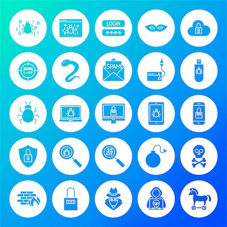 simsearch:400-06560539,k - Hacker Circle Solid Icons. Vector Illustration of Glyphs over Blurred Background. Photographie de stock - Aubaine LD & Abonnement, Code: 400-09064860