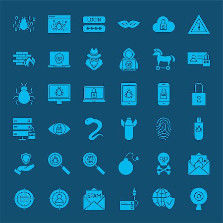 simsearch:400-06560539,k - Hacker Solid Web Icons. Vector Set of Cyber Security Glyphs. Photographie de stock - Aubaine LD & Abonnement, Code: 400-09064863