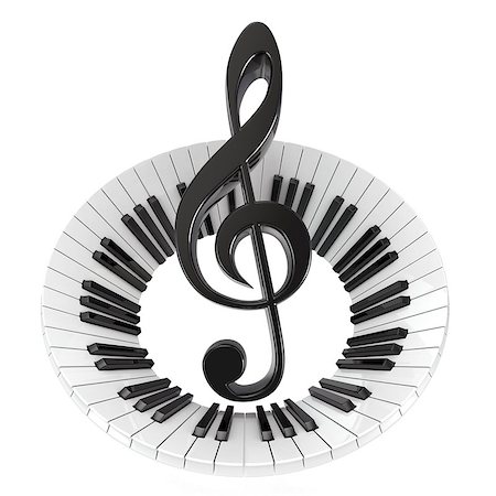simsearch:400-06329491,k - Treble clef in abstract piano keyboard. Symbol of music. 3D render illustration isolated on white background Stock Photo - Budget Royalty-Free & Subscription, Code: 400-09064944