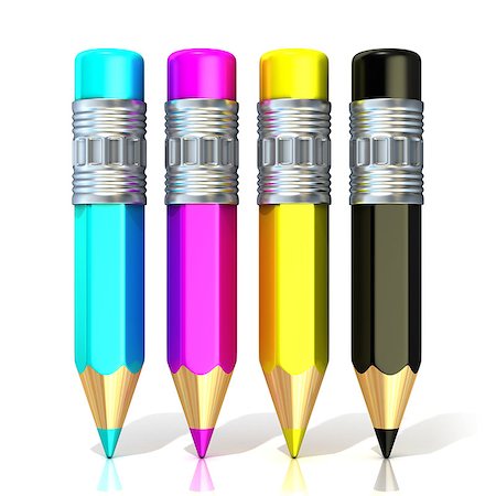 simsearch:400-05071190,k - CMYK color pencils (cyan, magenta, yellow and black), isolated on white background, 3D concept of printing. Foto de stock - Super Valor sin royalties y Suscripción, Código: 400-09064941