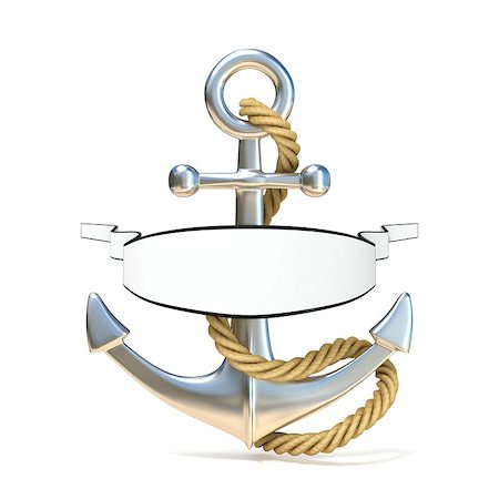 Steel anchor with rope and blank ribbon. 3D render illustration.isolated on white background Stock Photo - Budget Royalty-Free & Subscription, Code: 400-09064974