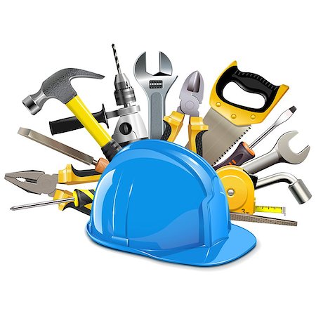 simsearch:640-02950998,k - Vector Construction Helmet with Instruments isolated on white background Stock Photo - Budget Royalty-Free & Subscription, Code: 400-09065019