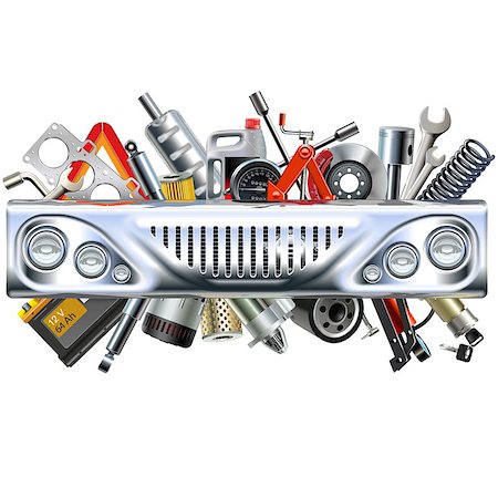 Vector Front Car Part with Car Spares isolated on white background Fotografie stock - Microstock e Abbonamento, Codice: 400-09065029