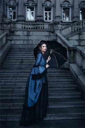 Outdoors portrait of a victorian lady in blue Stock Photo - Budget Royalty-Free & Subscription, Code: 400-09065155