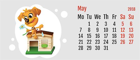 simsearch:400-09065162,k - 2018 year of yellow dog on Chinese calendar. Fun dog fortune telling on chamomile. Calendar grid month May. Vector cartoon illustration Stock Photo - Budget Royalty-Free & Subscription, Code: 400-09065163