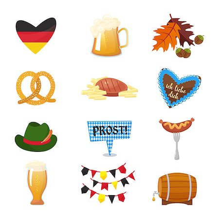 Traditional symbols of the Oktoberfest icons set. German national Oktoberfest objects isolated on white background. Cartoon flat style vector illusrtration Foto de stock - Royalty-Free Super Valor e Assinatura, Número: 400-09065208