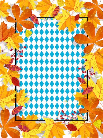 Autumn leaves frame on background pattern of blue diamonds. Traditional fall Oktoberfest background. National German autumn beer festival design.Cartoon flat style vector illustration Foto de stock - Royalty-Free Super Valor e Assinatura, Número: 400-09065210