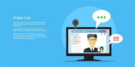 picture of computer monitor with online conference application interface, web camera and people avatars, flat style concept banner, video call, online conference, online training Stock Photo - Budget Royalty-Free & Subscription, Code: 400-09065237