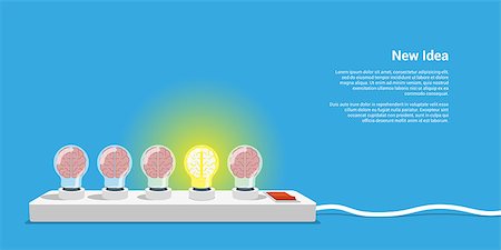 picture of five lightbulbs with brains inside, new idea concept, flat style illustration Stock Photo - Budget Royalty-Free & Subscription, Code: 400-09065231