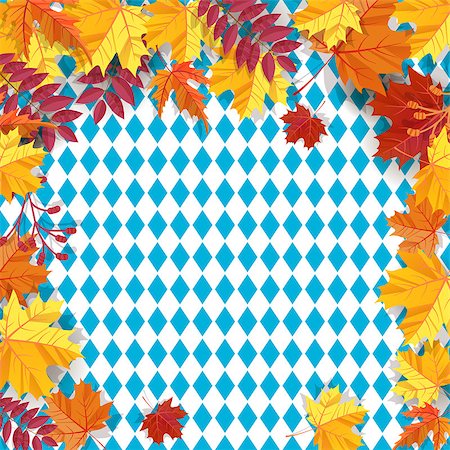 Autumn leaves frame background pattern of blue diamonds. Traditional fall Oktoberfest background. National German autumn beer festival design.Cartoon flat style vector illustration Foto de stock - Royalty-Free Super Valor e Assinatura, Número: 400-09065250