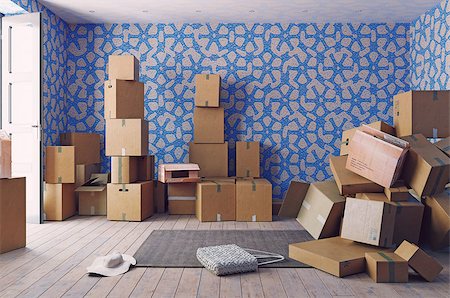 the heap of the cardboard boxes in the room. 3d concept Stock Photo - Budget Royalty-Free & Subscription, Code: 400-09065383