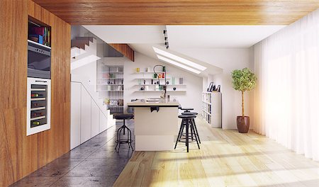 simsearch:400-07892349,k - modern kitchen interior. 3D concept illustration Photographie de stock - Aubaine LD & Abonnement, Code: 400-09065401