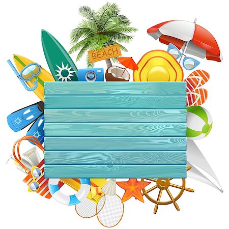 simsearch:400-08337834,k - Vector Beach Concept with Blue Board isolated on white background Foto de stock - Royalty-Free Super Valor e Assinatura, Número: 400-09065436