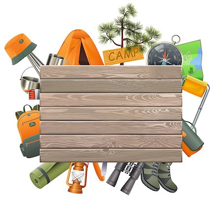 simsearch:400-06700048,k - Vector Camping Concept with Wooden Plank isolated on white background Stock Photo - Budget Royalty-Free & Subscription, Code: 400-09065476
