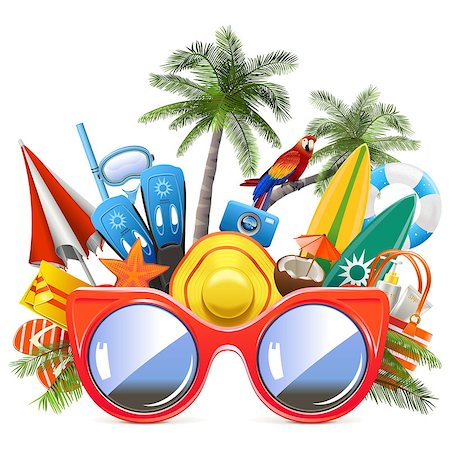 simsearch:400-08337834,k - Vector Beach Concept with Red Sunglasses isolated on white background Foto de stock - Royalty-Free Super Valor e Assinatura, Número: 400-09065472