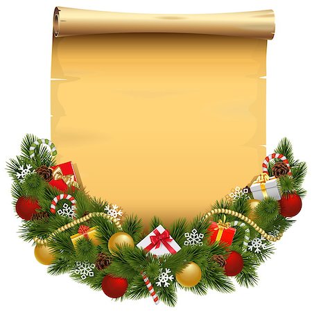 simsearch:400-09142612,k - Vector Christmas Decoration with Scroll isolated on white background Stockbilder - Microstock & Abonnement, Bildnummer: 400-09065524