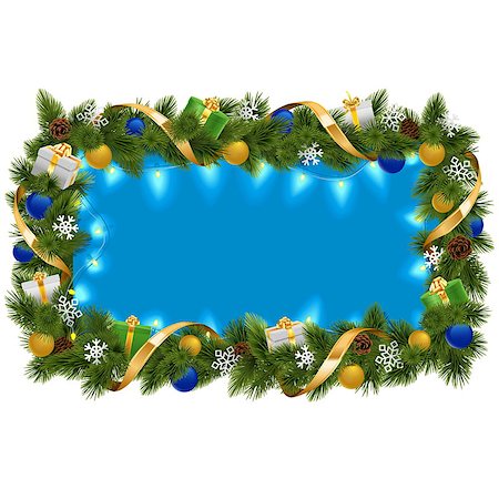 simsearch:400-09065552,k - Vector Blue Fir Frame with Garland isolated on white background Photographie de stock - Aubaine LD & Abonnement, Code: 400-09065523