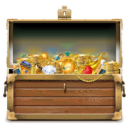 Vector Wooden Chest with Gold isolated on white background Stock Photo - Budget Royalty-Free & Subscription, Code: 400-09065537