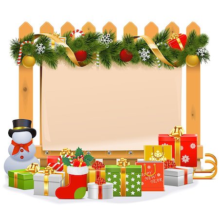 simsearch:400-09142612,k - Vector Wooden Fence with Christmas Decoration isolated on white background Stockbilder - Microstock & Abonnement, Bildnummer: 400-09065538